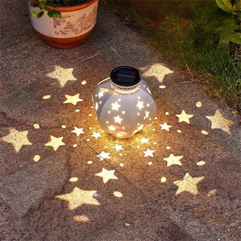 Outdoor Lighting Yard Decoration - โคมไฟโปรเจคเตอร์รูปดาวสำหรับสวน ไฟโซลาร์แขวนกลางแจ้ง โคมไฟโซลาร์แบบแขวนย้อนยุค พร้อมหูหิ้ว ตกแต่งสวนภายนอก