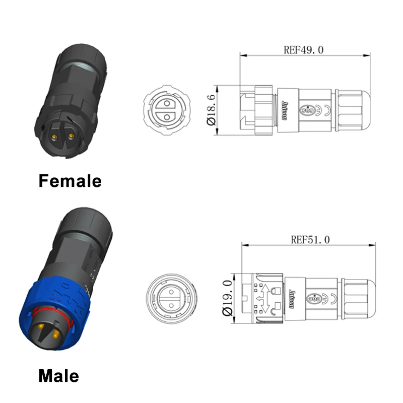 Outdoor Lighting Connectors - ขั้วต่อไฟฟ้าแบบล็อคอัตโนมัติ 2 พิน M16 ระดับการป้องกันน้ำ IP67