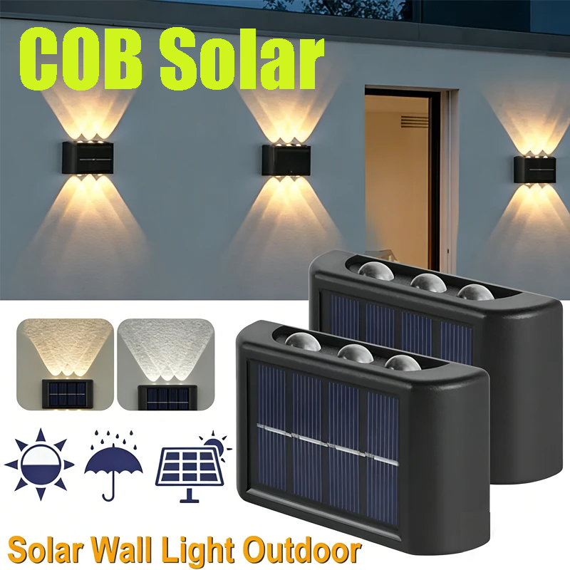 Outdoor Lighting Wall - โคมไฟติดผนังพลังงานแสงอาทิตย์ COB กันน้ำสำหรับภายนอกอาคาร ไฟส่องขึ้นลงพร้อมเลนส์นูน สำหรับสวน ถนน