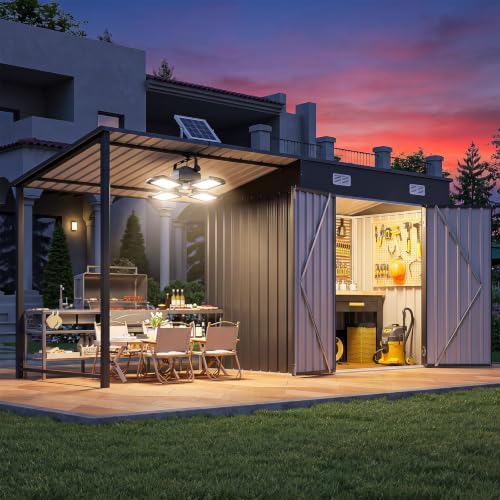 Outdoor Lighting For Gazebo - โรงเก็บของกลางแจ้งขนาด 6x4 ฟุต พร้อมหลังคาแข็งและไฟโซลาร์เซลล์สำหรับโรงเก็บของ | โรงเก็บของโลหะขนาด