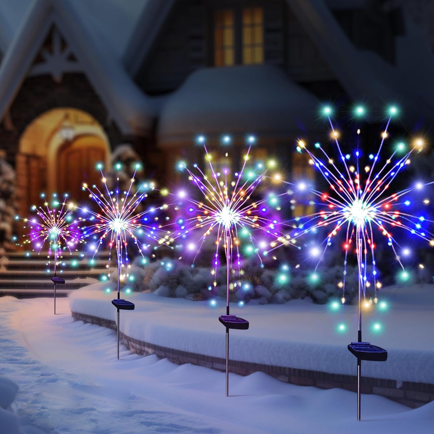 Outdoor Lighting For Gazebo - ไฟประดับสวนกลางแจ้งแบบ LED พลังงานแสงอาทิตย์ รูปแบบดอกไม้ไฟ 8 โหมดกระพริบ
