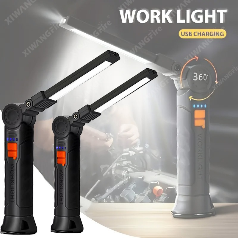 Outdoor Lighting Construction - ไฟฉาย LED แบบชาร์จไฟได้พร้อมแม่เหล็กและตะขอ, กันน้ำสำหรับงานรักษาความปลอดภัยในสถานที่ทำงาน ทำงานกลางคืน ตั้งแคมป์กลางแจ้ง