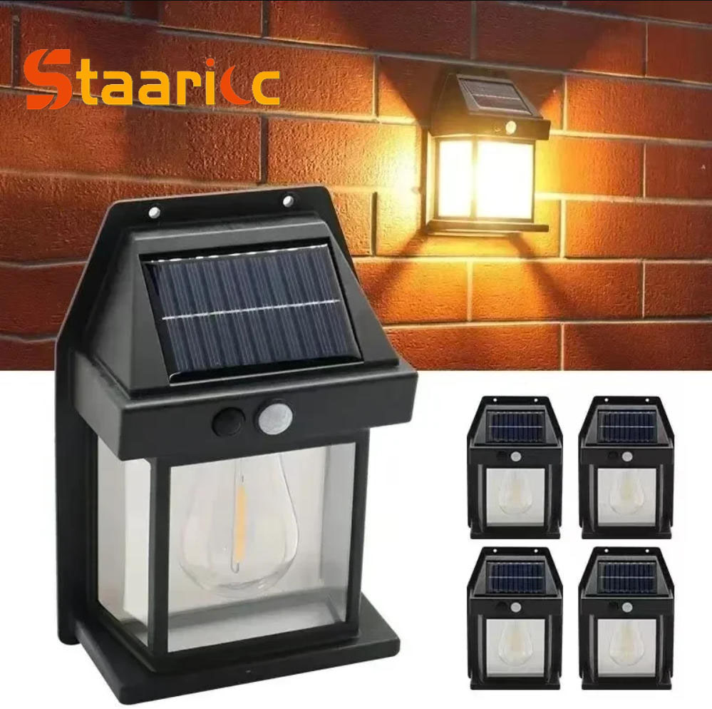 Outdoor Lighting Permanent - ไฟติดผนังโซลาร์เซลล์แบบทังสเตนสำหรับภายนอกอาคาร พร้อมเซ็นเซอร์ตรวจจับความเคลื่อนไหว IP65 กันน้ำ ไฟ LED