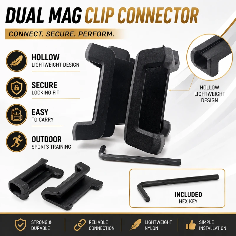 Outdoor Lighting Connectors - อุปกรณ์เสริมสำหรับการฝึกกลางแจ้ง ตัวเชื่อมแม็กกาซีนคู่แบบกลวงทำจากไนลอน น้ำหนักเบา พกพาสะดวก ที่ยึดแม็กกาซีนคู่แบบขนาน
