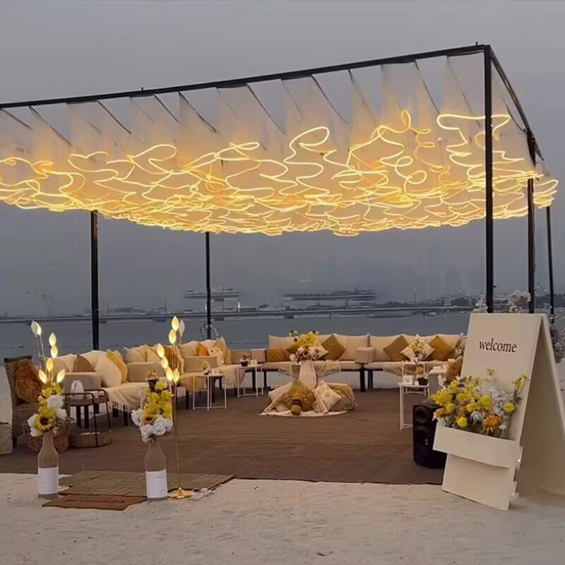 Outdoor Lighting Event - ตกแต่งเพดานงานแต่งงาน ผ้าม่านผ้าโปร่งเรืองแสง LED สำหรับตกแต่งภายนอก พร้อมไฟประดับ สำหรับจัดงานอีเว้นท์