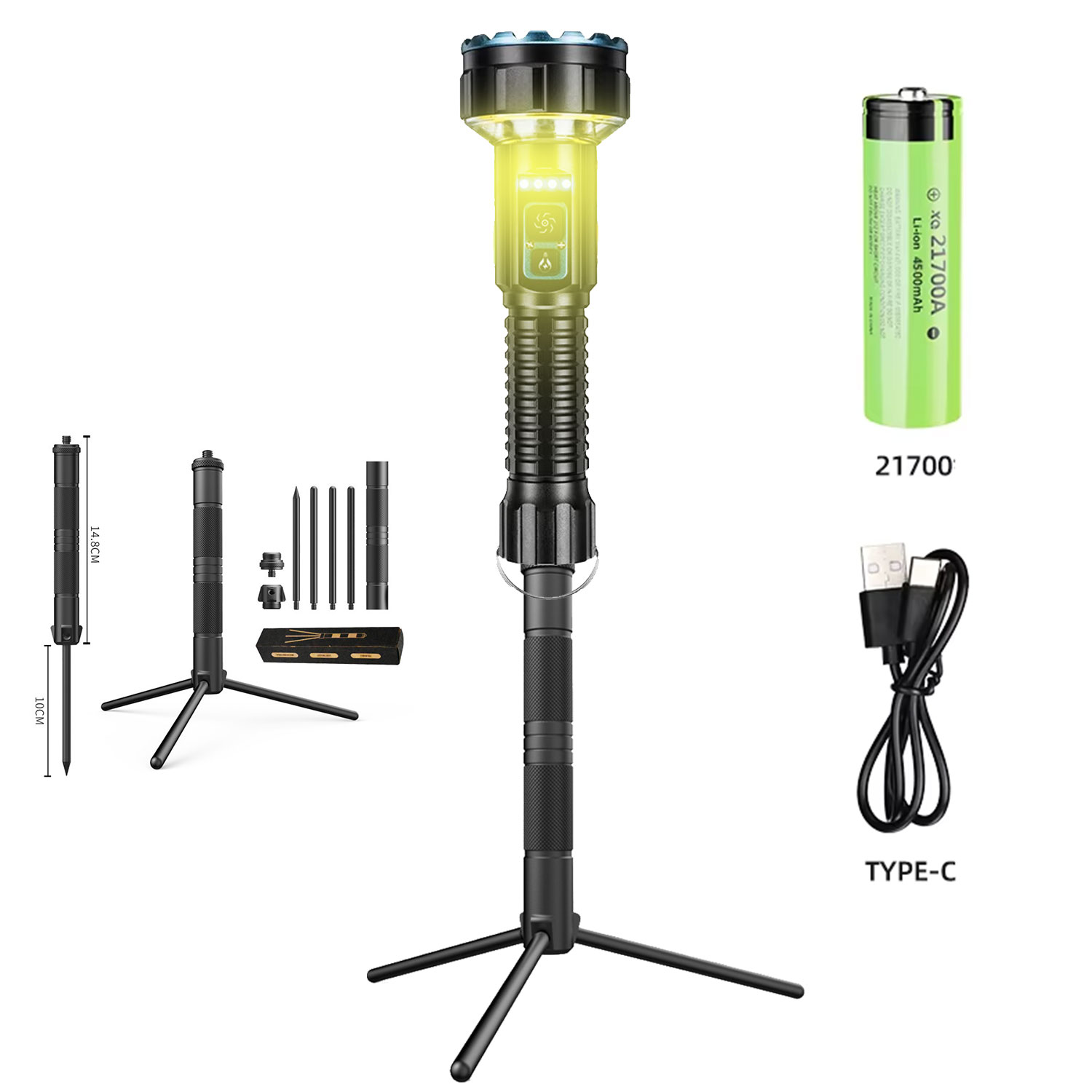 Outdoor Lighting Options - ไฟฉายแบบชาร์จไฟได้ความสว่างสูง, ไฟฉายแบบสองแหล่งกำเนิดแสงพร้อมระบบไฟส่องสว่างสองทิศทางสำหรับการตั้งแคมป์, ขายึดเสริม (อุปกรณ์เสริม)