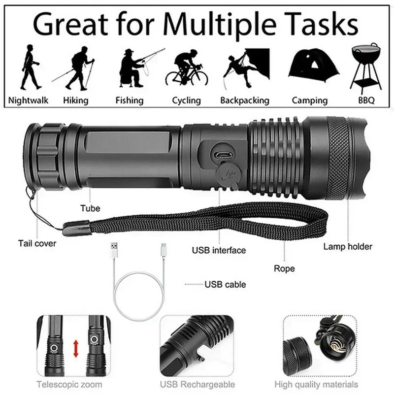 ไฟฉาย LED กำลังสูง XHP70 USB-C - Outdoor Lighting Construction บทวิจารณ์และราคา